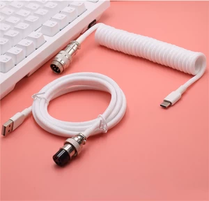Custom DIY USB Type C Zinc Alloy Coil Coiled Braided Cord Mechanical Keyboard Cable with Aviator Connector