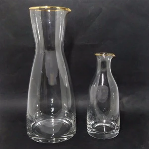 custom hand blown glass drinking water pitcher carafe set with gold rim