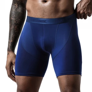 Custom Logo  Modal Mesh Men&#x27;s Sports Underwear Breathable Quick Dry Boxer Briefs Lengthen Underwear For Man