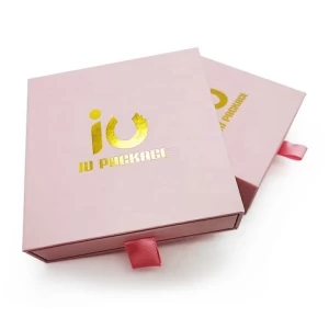 Custom luxury square rigid cardboard paper small thin slider box drawer type gift packaging boxes with handles