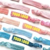Custom no crease candy color printed glitter knotted elastic hair band ponytail holder ribbon hair ties