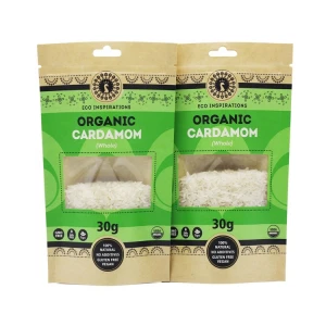 Custom Printing Organic Cardamom Kraft Paper Bag with clear window