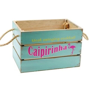 Custom size colorful printing wooden crate with rope handle