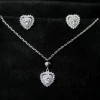 Customized Jewelry Rhodium Plated Cubic Zirconia Romantic Love Heart Earrings Necklace 925 Sterling Silver Fine Jewelry Sets