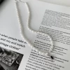 Danyngs925 sterling silver simple necklace shaped pearl zircon necklace jewelry female