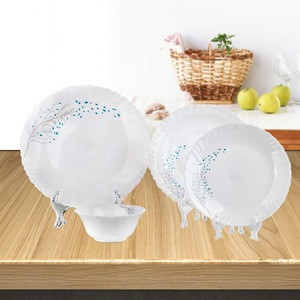 decal printing opal glassware bowl and dish 24pcs opal glass dinnerware set