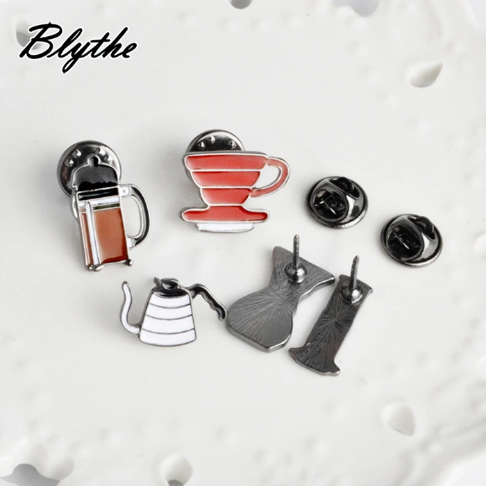 Delicate Coffee Series Badges Shape Hand-Punch Pot Coffee And filter Cup Chemex Brooch Custom Pin Badge