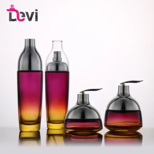 Devi Luxury cosmetics toner lotion red serum glass bottles and cream jars skincare packaging container