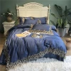 Diamond blue Luxury Romantic Lace Embroidery 100S Cotton Wedding Bedding Set Duvet Cover Bed sheet Pillowcases 4pcs