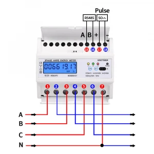 Din Rail Electric Three Phase Energy Meter RS485 kWh Consumption Power Voltage Current Wattmeter Monitor Modbus RTU 380V 400V