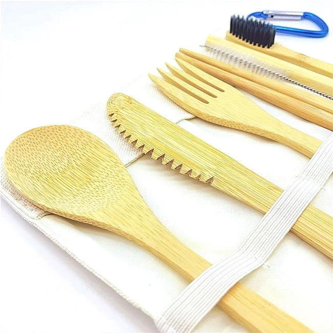 DSN 111 - Bamboo Travel or Tableware Factory - VINAWOCO Bamboo Cutlery Pouch High Quality from Vietnam Lunch with Cotton Fruit