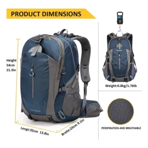 Eco Friendly Outdoor Trekking Travel Backpack 40L Waterproof Lightweight Hiking Daypack with Rain Cover