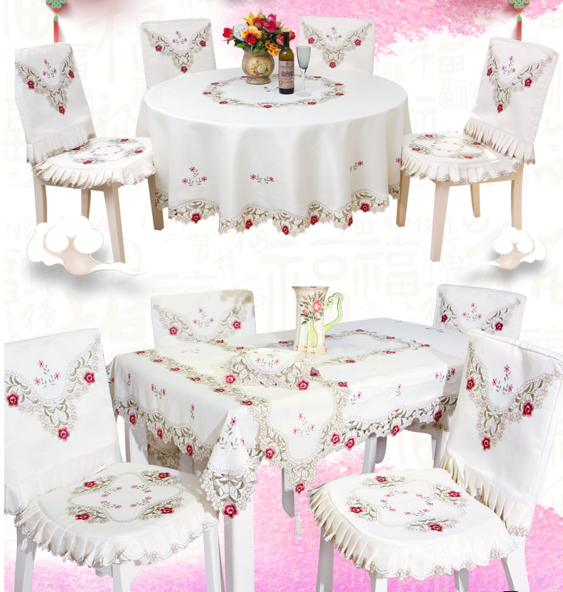 European luxury fabric embroidered flower design tablecloth