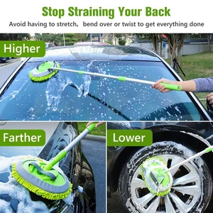 Extendable Scratch Free Car Cleaning Brush,2 in 1 Chenille Microfiber Car Wash Brush Mop Mitt With 45&quot; Aluminum Alloy Handle