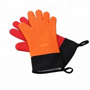 Extra Long Anti Slip Heat Proof  Silicone Oven Glove With Cotton Lining
