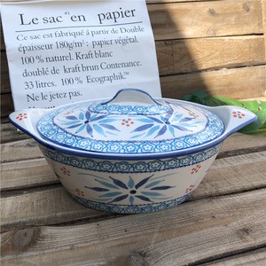 Factory wholesale 12.5&quot; ceramic soup bowl with two handle for sale good quality and cheap