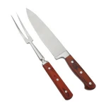 Fangzuo Set 2 Premium Stainless Steel BBQ Tool Meat Slicing Carving Knife and Fork Set With Wood Handle