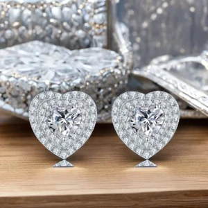 Fashion Luxury Moissanite Heart Pendant Stud Earrings And Necklace Fine Jewelry 925 Silver Women Jewelry Set