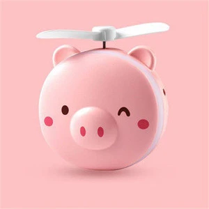 Fashion Portable Pink Pig USB Charging Small Fan Led Light Makeup Mirror