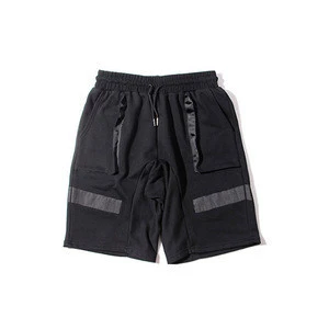 Fashion streetwear mens dress shorts cotton half length black elastic waist drawstring 4 pocket mens 3M reflective shorts