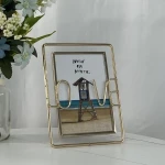 festival gifts home decor family golden silvery glass metal iron wire  photo frame