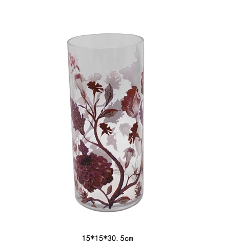 Flowers Decal Glass Cylinder Vase