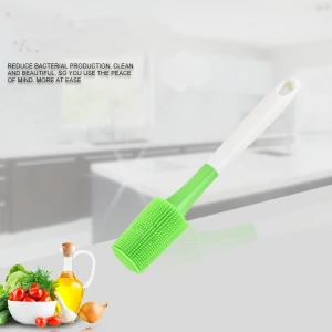 Food Grade Green  Portable Cleaning Silicone Bottle Cup Brush With Long PP Handle