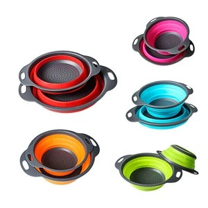 Food Grade Silicone Folding Strainer Bowl Outdoor Camping Tableware Sets Silicone Folding Colander Strainer Draining Bowl