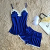 Free Shipping Chinese Supplier High Quality Lace Embroidered Women Pajamas Comfort Sleepwear with Sexy Pj Set