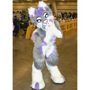 Funtoys CE Halloween Birthday Party For Girl Long Fur Gray Husky Dog Fursuit Furry Mascot Costume Animal Cosplay