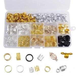 Gold Metal Tube Ring Dreadlock Beads For Braids Adjustable Hair Braid Cuff Clips Colorful Metal Hair Rings