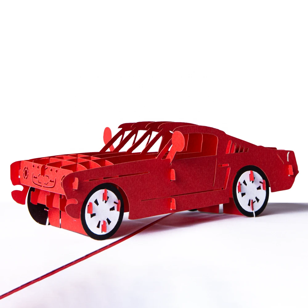Handmade Laser Cut Red Classic Car 3D Pop Up Card Greeting Card