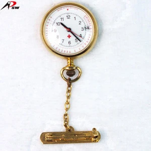 Hang pin dates display gold alloy metal pocket nurse watch