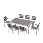 Heat Transfer Aluminum Rectangular Metal Tables.And Chairs Outdoor With Umbrella Hole