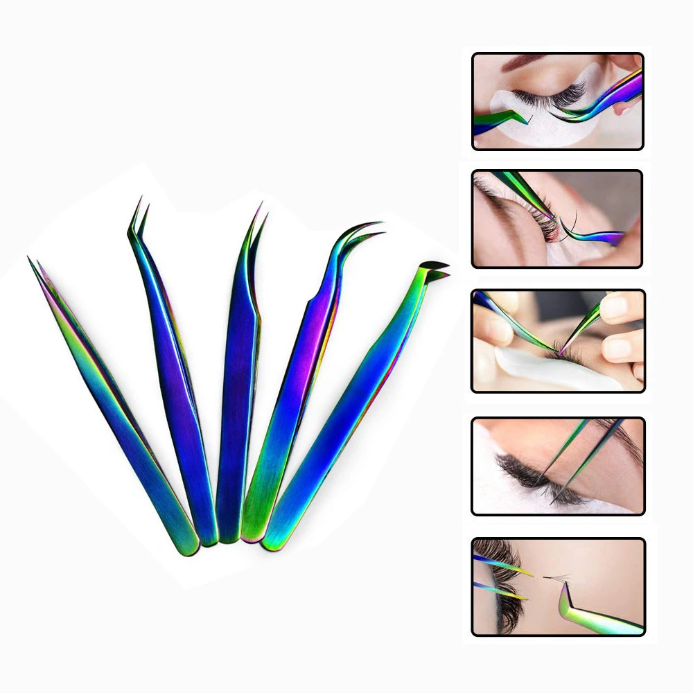 Hieyelash Colorful Professional Private Label Stainless Steel Eyelash Extension Tweezers with Logo