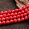 High Polishing 6mm Natural Round Smooth Oil Dyed Red Coral Beads For Wholesale