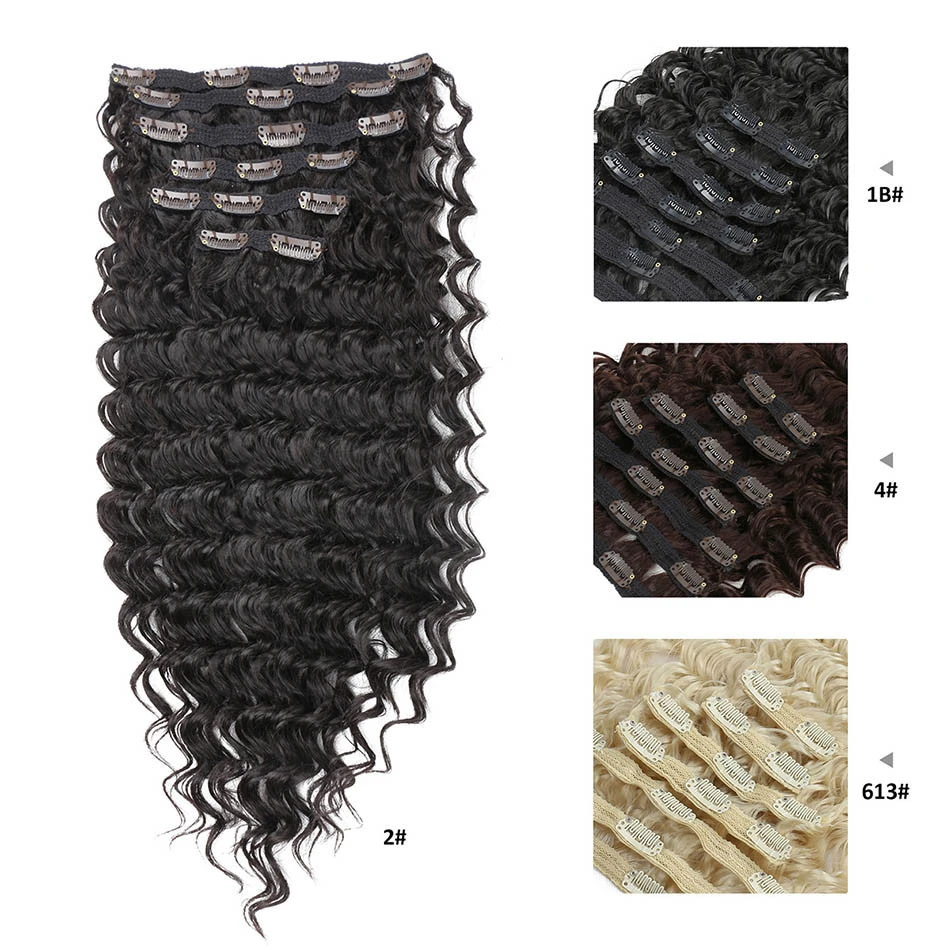 High Quality 20-24Inch Length Silk Straight /Deep wave Synthetic Hair Clips In Hair Extensions