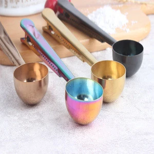 High Quality Food Grade Stainless Steel Ground Coffee Measuring Spoon/Scoop With Bag Clip