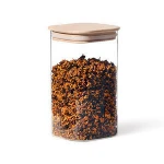 High quality square shape big size glass jar/borosilicate glass food container/food jar with beech wooden lid