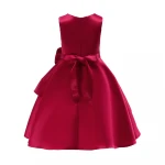 High Quality Wedding Satin Sleeveless Girl Party Dress O-neck Ruffles Girl Dress 2-12 years Deep Red Christmas Party Dress
