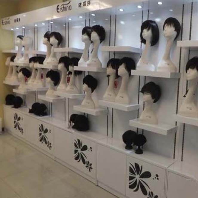 High quality white shopping mall wig display cabinet