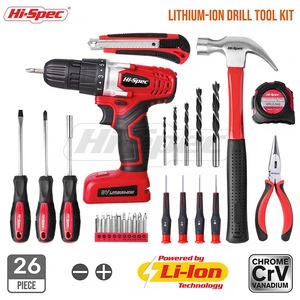 Hispec 26pc 8V 1300mAh Li-Ion Rechargeable Cordless Power Drill with LED Light Household DIY Tool Kit Set with Drill Machine