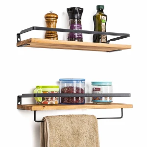 Home decor wall shelf floating solid wooden rustic wood shelves floating wall with towel bar