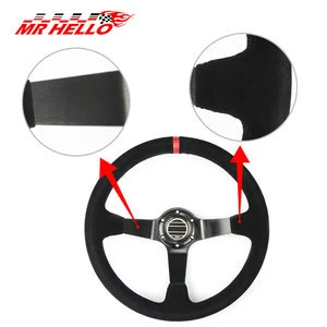 hot 4inch 350mm SPC Deep Corn Drifting Suede Leather Steering Wheel / Universal Car Auto Racing Steering wheels 2/Colors