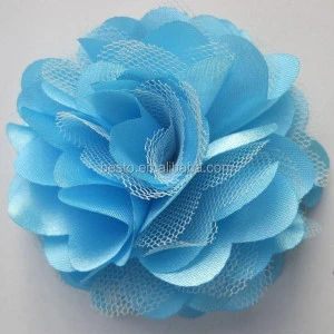 Hot sale artificial decorative mesh satin fabric flower for dress/girls hair accessories wholesale