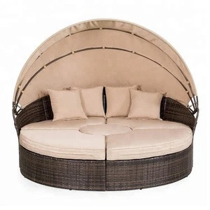Hot sale rattan sunbed round lounger waterproof beach chair garden sets furniture outdoor
