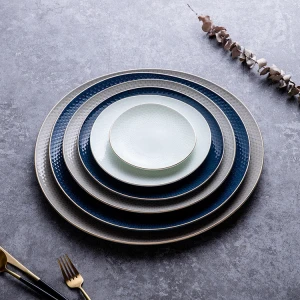 Hotel supplies porcelain eco-friendly dinnerware sets luxury bone China plate, gold rim plates porcelain