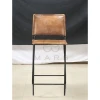 Industrial Style Tan Color Leather Seat And Back Bar Chair With Iron Leg Base Black Powder Coated Finish