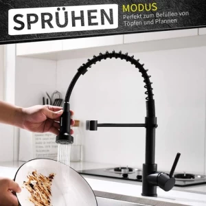 JDOOR Black kitchen faucet 2 water mode hot and cold water mixer deck mounted water tap 360 swivel tap