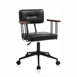 Jestel Retro Design Home Office Chair Computer Desk Chair Mid-Back Swivel Task Chair With Wooden Armrests and Adjustable Height